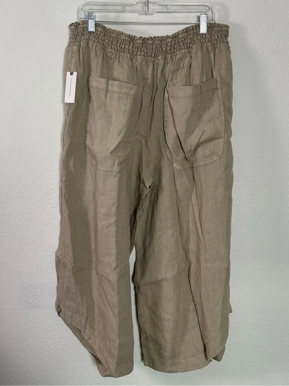 Anthropologie Ruched Linen Wide Leg Parachute Pants Beige Size XL NWT LagenLook